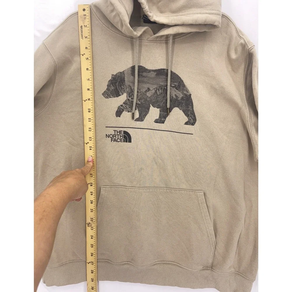 The North Face Tan Graphic Bear Hoodie XXL Mountain Landscape Pullover Mens